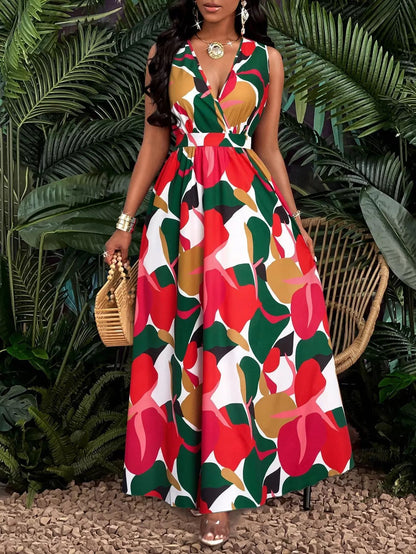 Vestido ajustado acampanado de estilo tropical