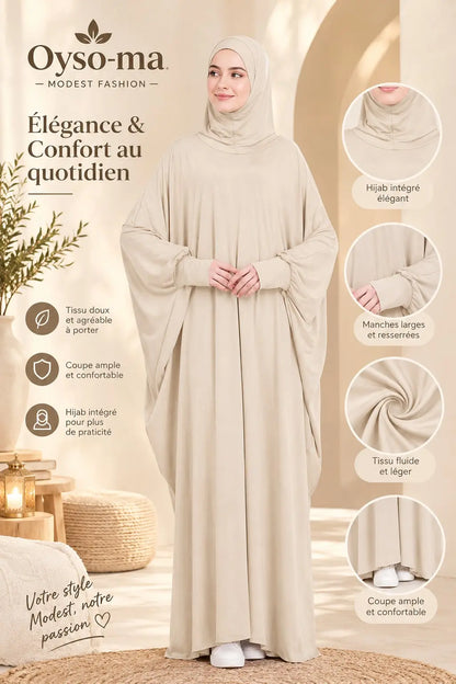 Robe Hijab à manches chauve-souris unie avec pochette