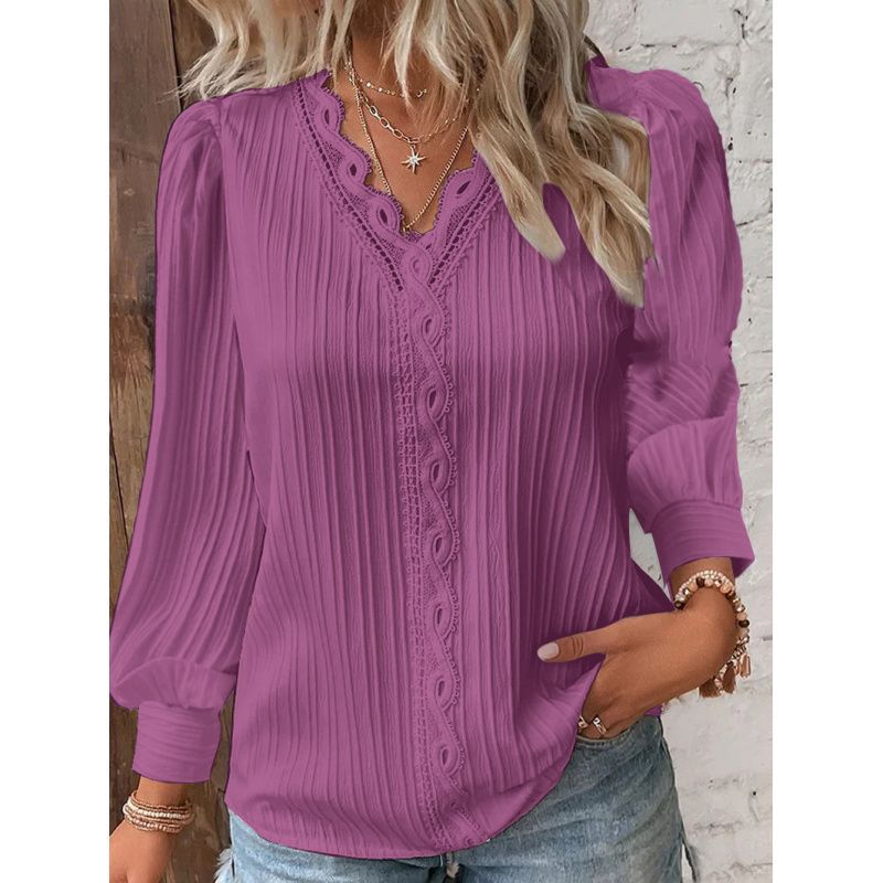 Chemise à manches longues avec col en V en dentelle - Oyso - ma