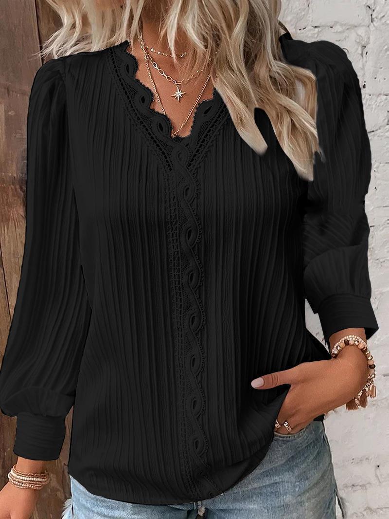 Chemise à manches longues avec col en V en dentelle - Oyso - ma