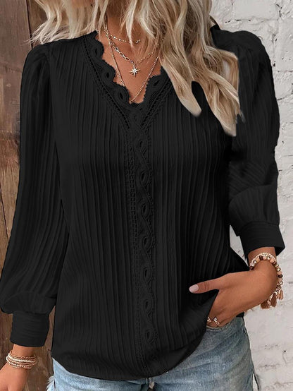 Chemise à manches longues avec col en V en dentelle - Oyso - ma