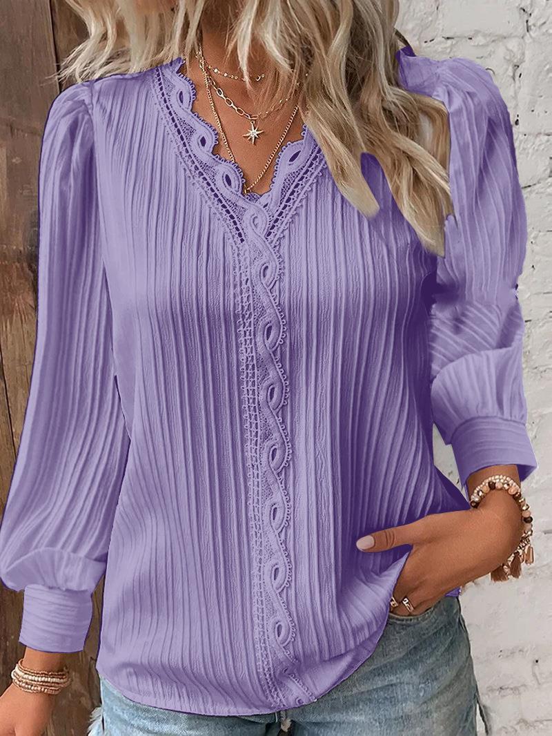 Chemise à manches longues avec col en V en dentelle - Oyso - ma
