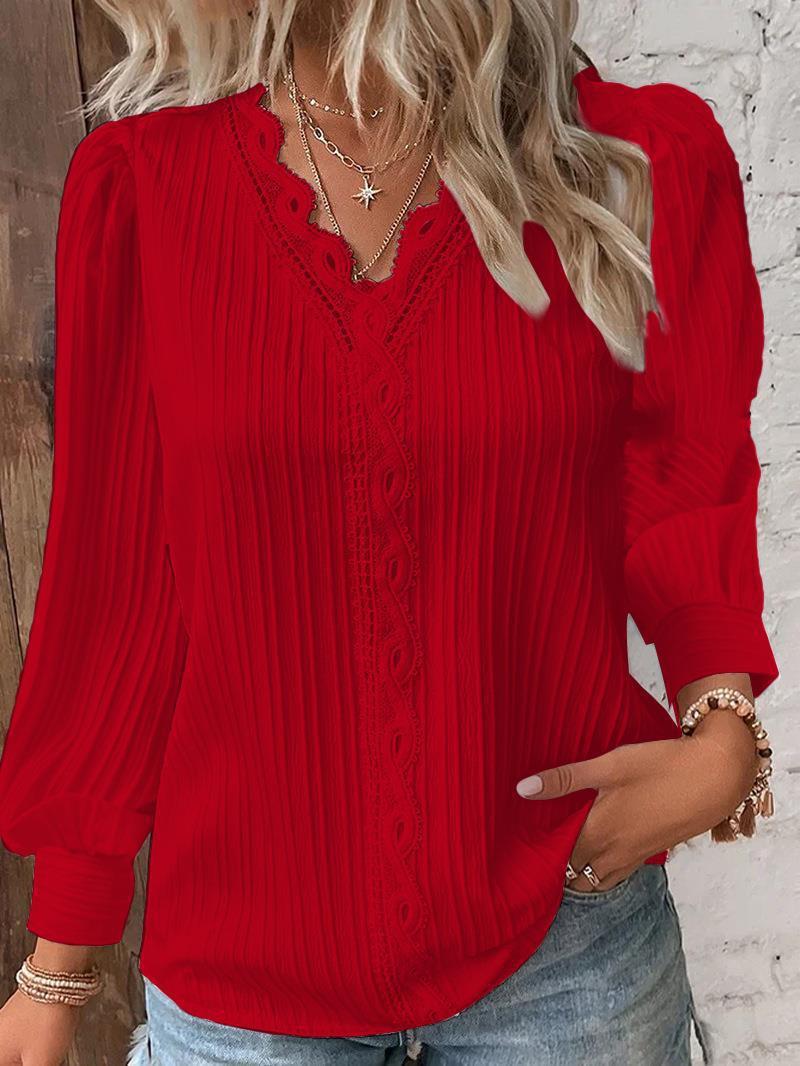 Chemise à manches longues avec col en V en dentelle - Oyso - ma