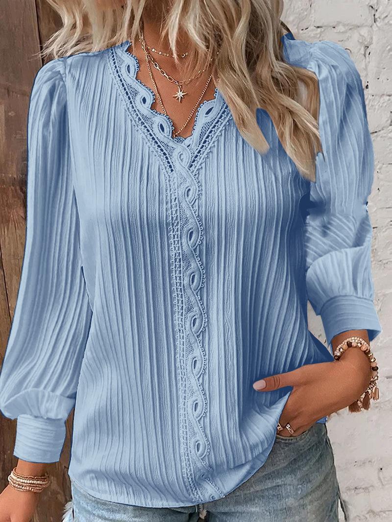 Chemise à manches longues avec col en V en dentelle - Oyso - ma