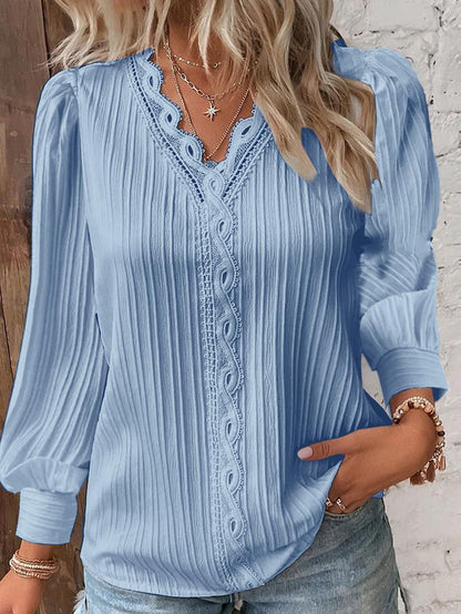 Chemise à manches longues avec col en V en dentelle - Oyso - ma