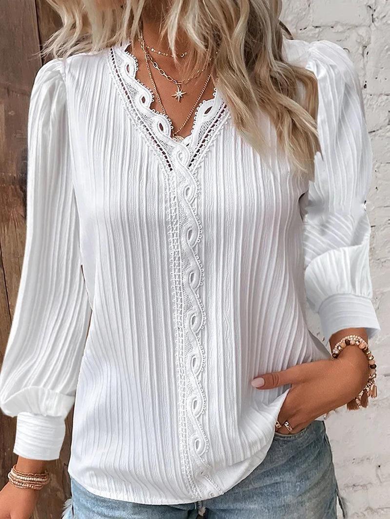 Chemise à manches longues avec col en V en dentelle - Oyso - ma