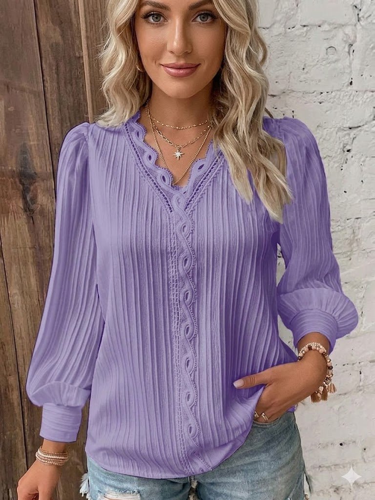 Chemise à manches longues avec col en V en dentelle - Oyso - ma