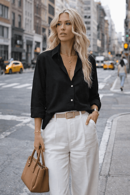 Chemise en coton et lin à manches longues pour femmes - Oyso - ma