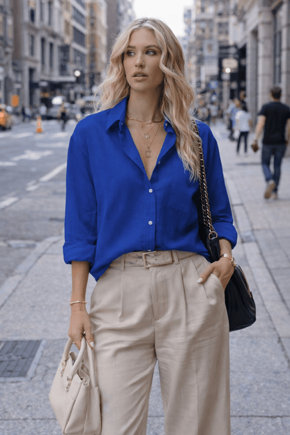Chemise en coton et lin à manches longues pour femmes - Oyso - ma