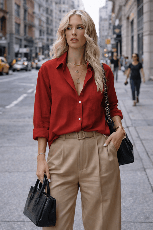 Chemise en coton et lin à manches longues pour femmes - Oyso - ma