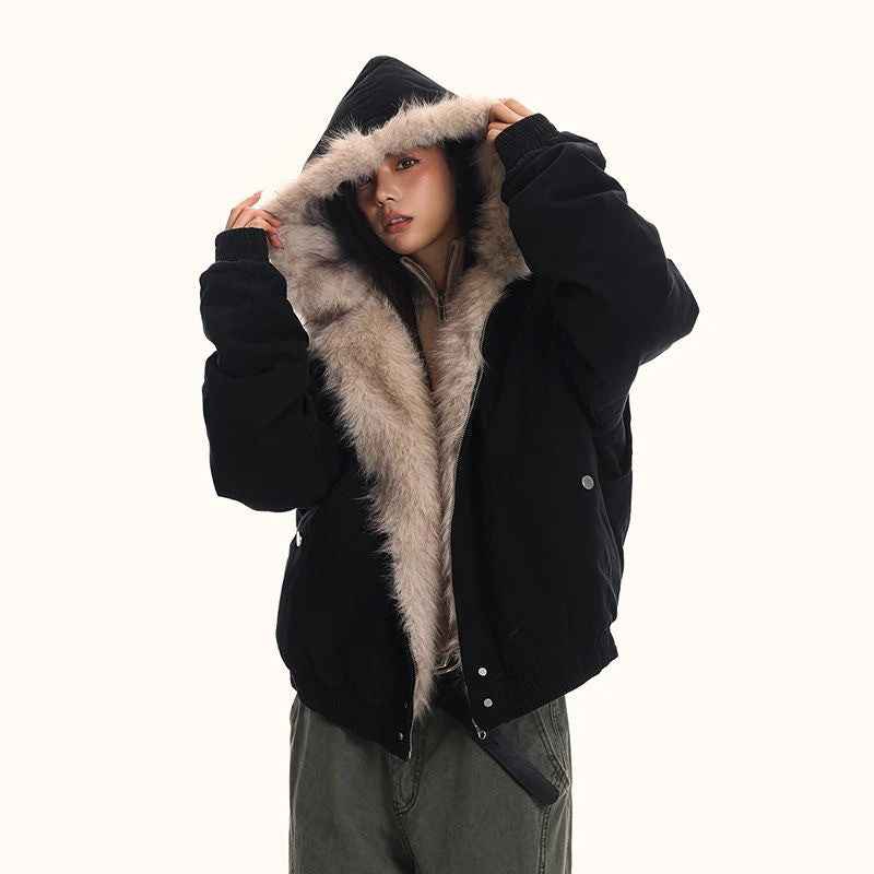 Manteau épais à capuche, chaud et ample, en fourrure