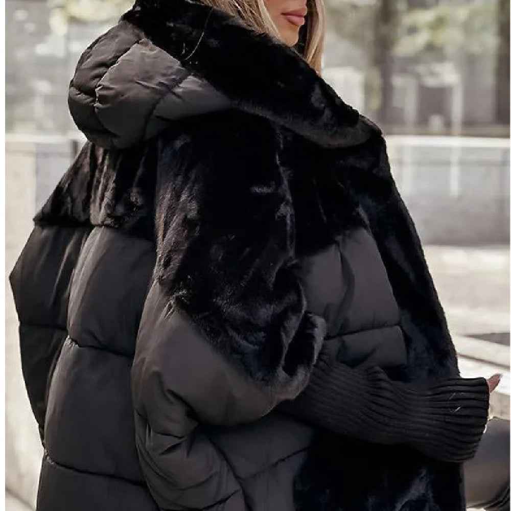 Manteau Ample en Coton à Détails Effet Fourrure