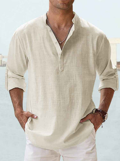 New Men's Casual Blouse Cotton Linen Shirt Loose Tops Long Sleeve Tee Shirt Spring Autumn Casual Handsome Men's Shirts