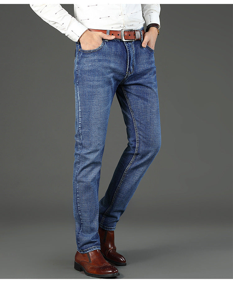 Jean en denim délavé pour hommes, coupe slim et confortable