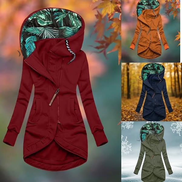 Veste à capuche à manches longues imprimée de couleur unie