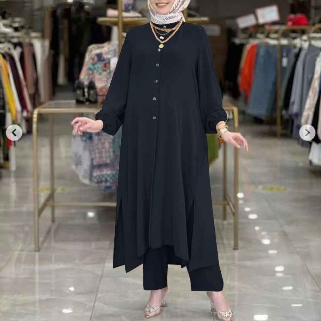 Ensemble Hijab chemise et pantalon pour femmes en soie glacée