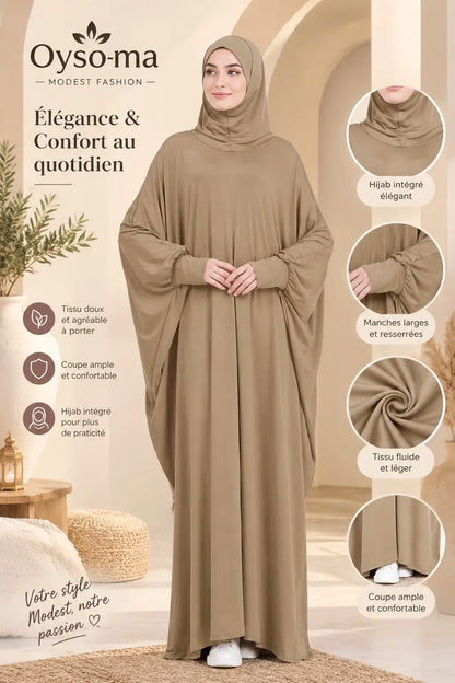 Robe Hijab à manches chauve-souris unie avec pochette