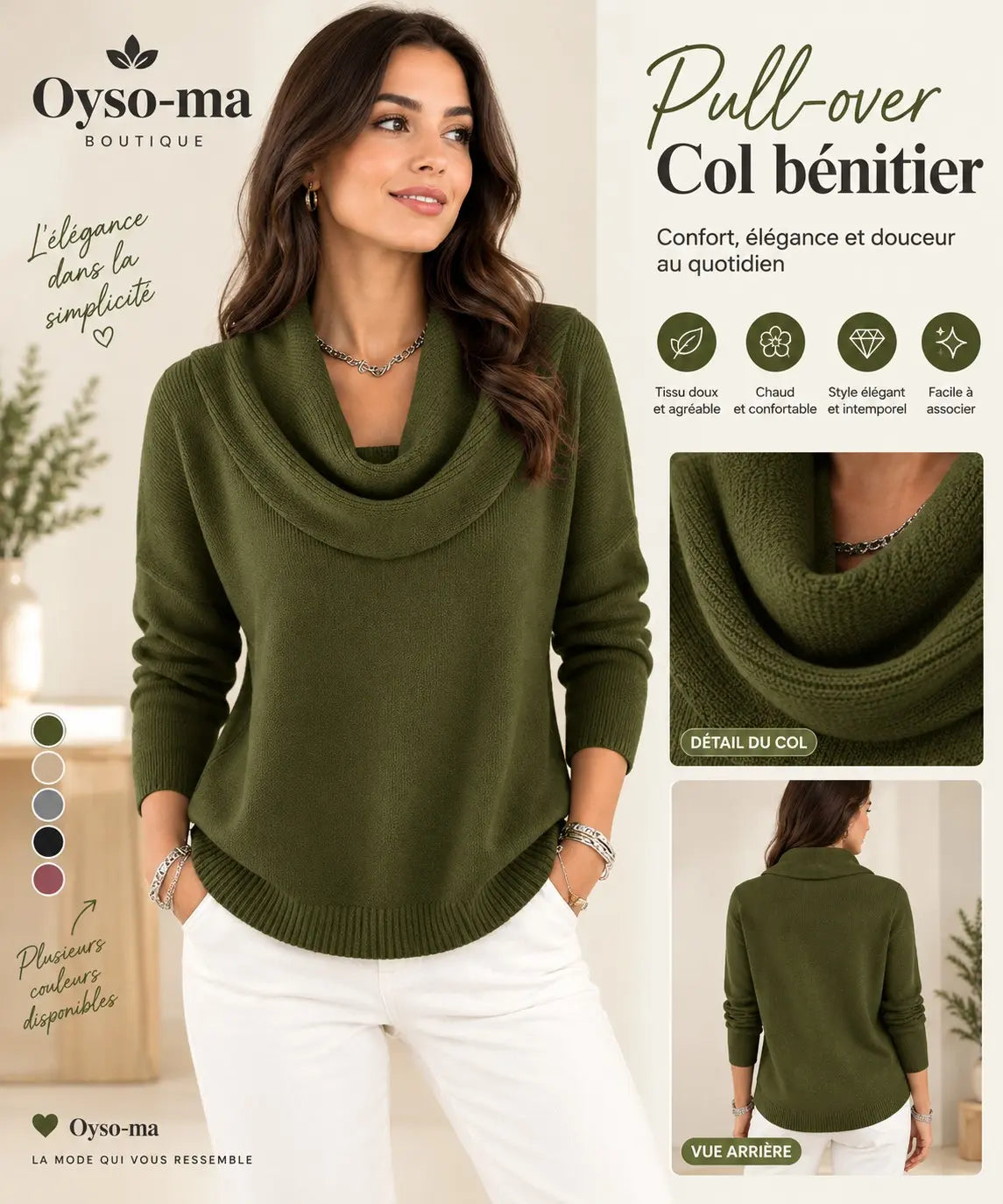 Pull-over en tricot à manches longues, décontracté et chaud