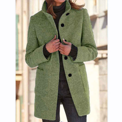 Manteau en laine à col montant avec poches, automne-hiver pour femmes