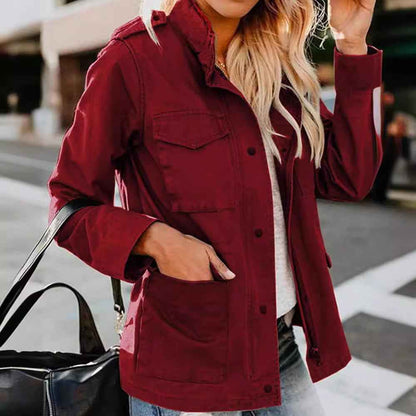 Veste décontractée pour femme à fermeture éclair, col à revers