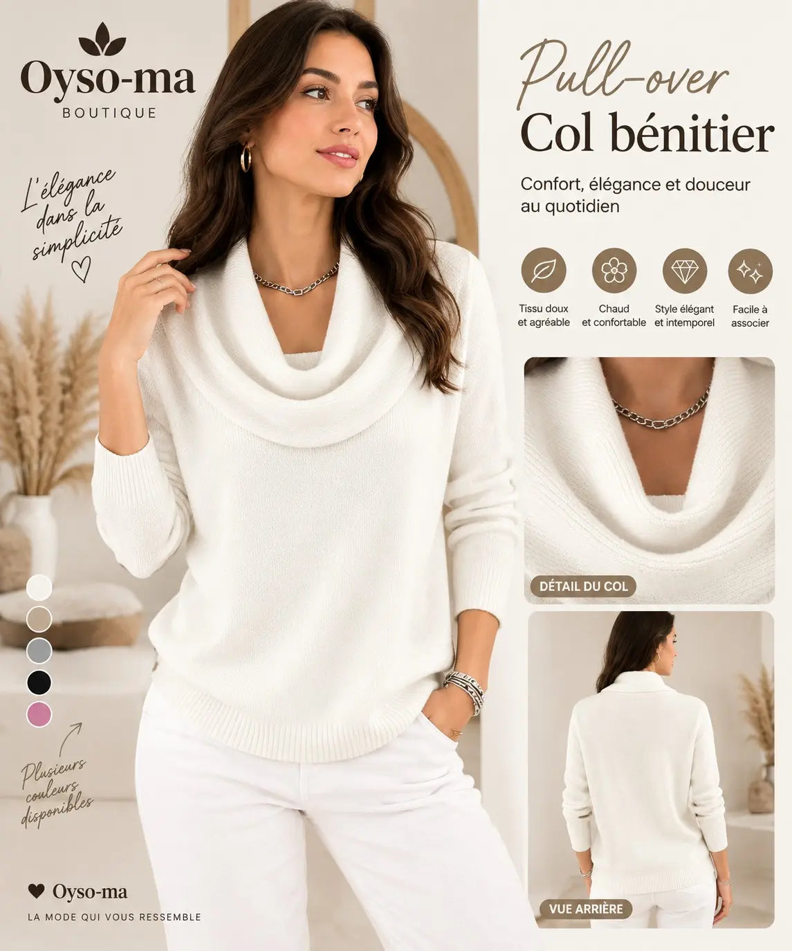 Pull-over en tricot à manches longues, décontracté et chaud