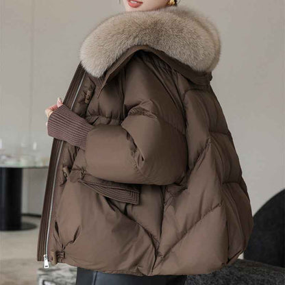 Veste en duvet pour femme , col en fourrure , vêtement d'hiver
