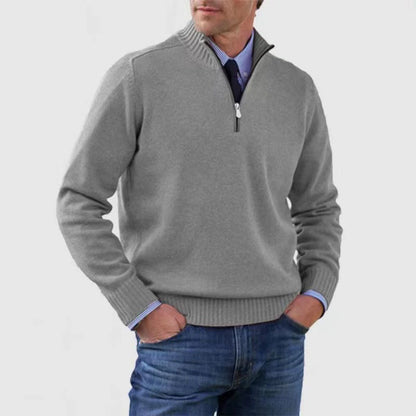 Pull homme à col montant avec fermeture éclair, mode hiver, couleur unie, manches longues