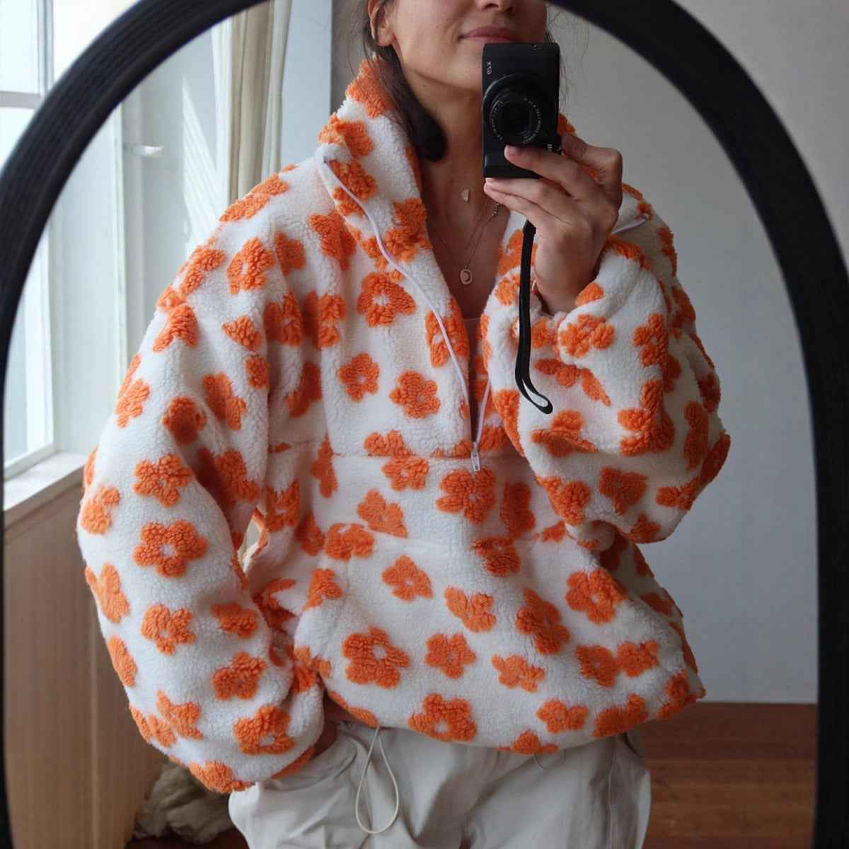 Sweatshirt en polaire avec fleurs d'hiver, style décontracté, pour femmes