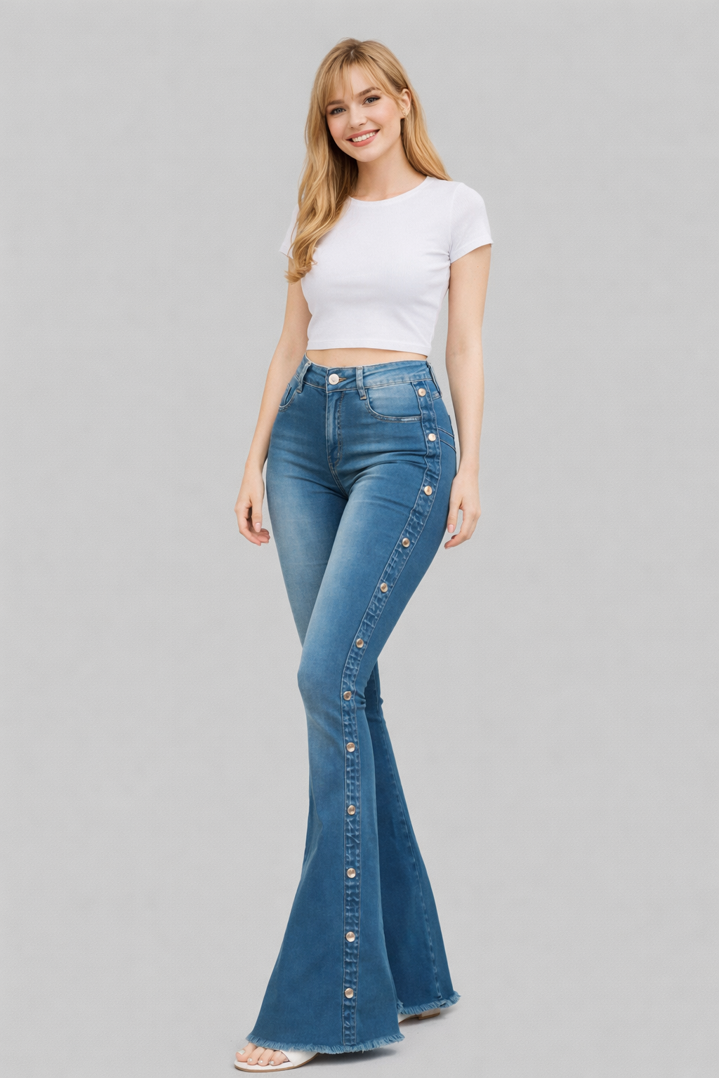 flared and stretch denim trousers