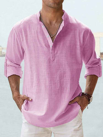New Men's Casual Blouse Cotton Linen Shirt Loose Tops Long Sleeve Tee Shirt Spring Autumn Casual Handsome Men's Shirts