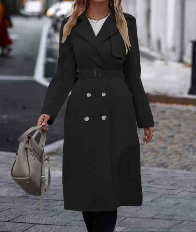 Trench-coat long à double boutonnage avec ceinture