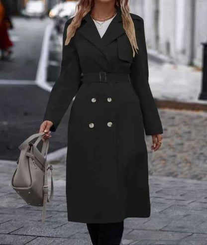 Trench-coat long à double boutonnage avec ceinture