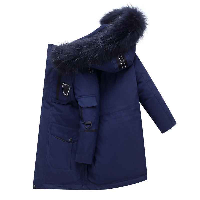 Doudoune pour enfants Garçons mi-longue épaissie Manteau à col en fourrure