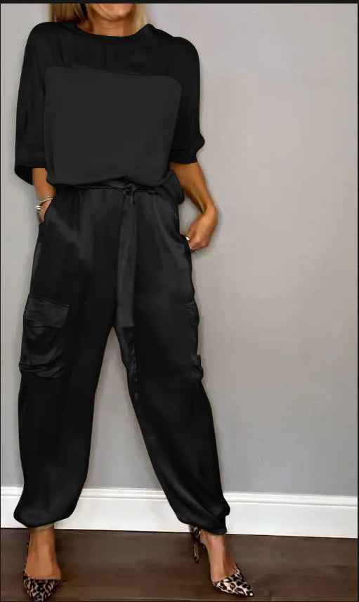 Ensemble Satin Femme 2 Pièces – Haut & Pantalon Élégant