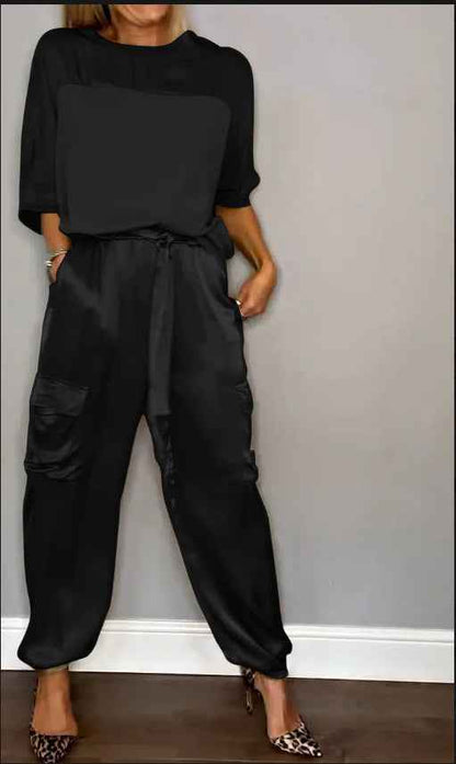 Ensemble Satin Femme 2 Pièces – Haut & Pantalon Élégant