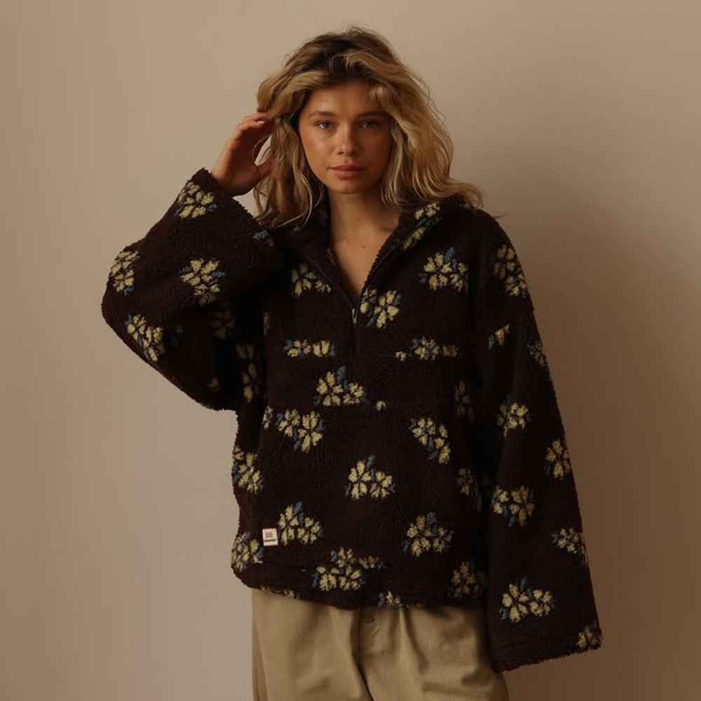 Sweatshirt en polaire avec fleurs d'hiver, style décontracté, pour femmes