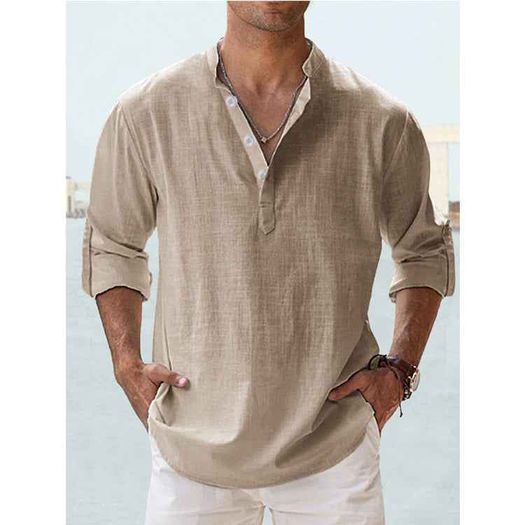 New Men's Casual Blouse Cotton Linen Shirt Loose Tops Long Sleeve Tee Shirt Spring Autumn Casual Handsome Men's Shirts