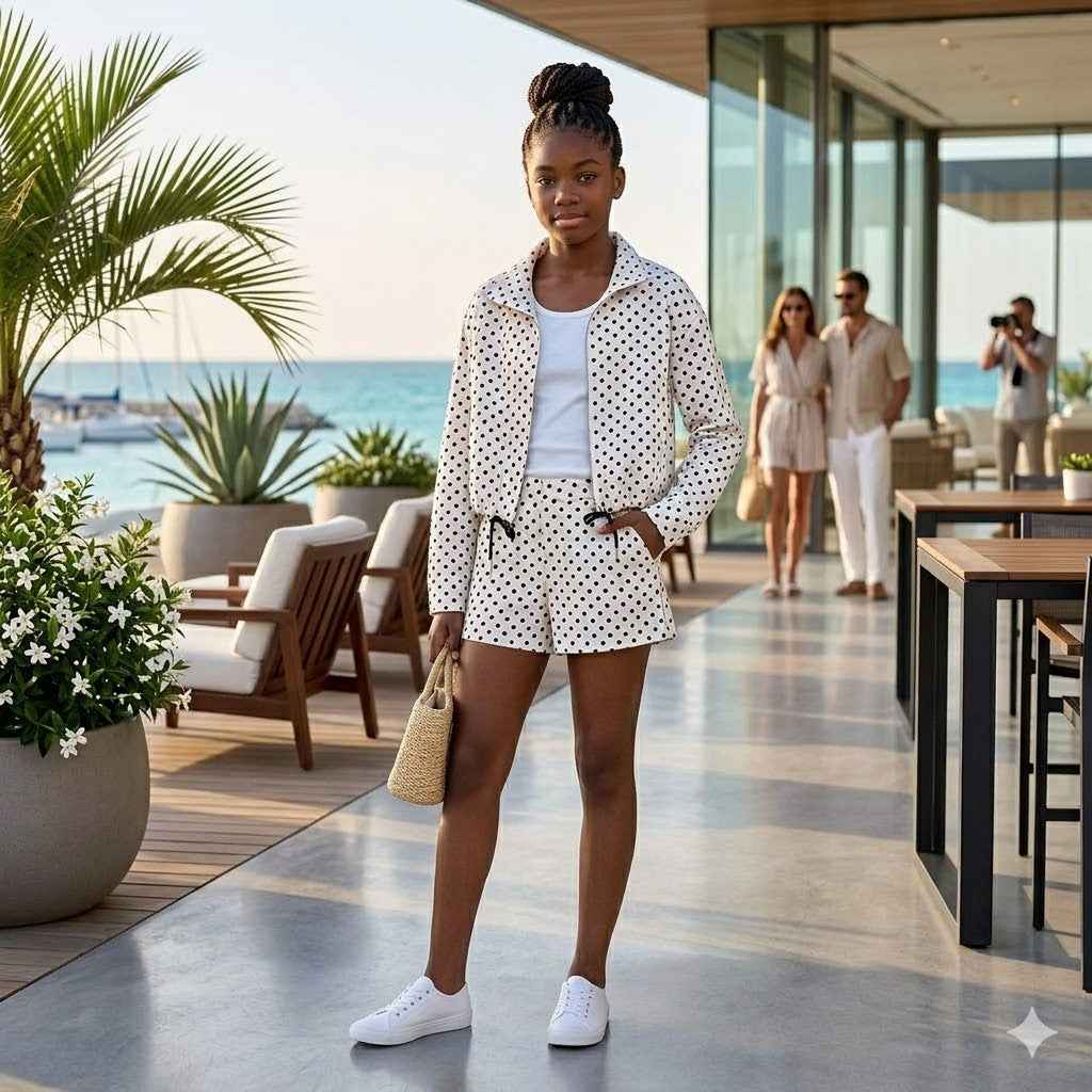 Ensemble Veste Décontractée à Pois avec Shorts - Oyso - ma