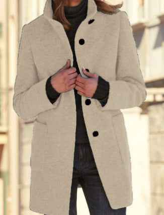 Manteau en laine à col montant avec poches, automne-hiver pour femmes
