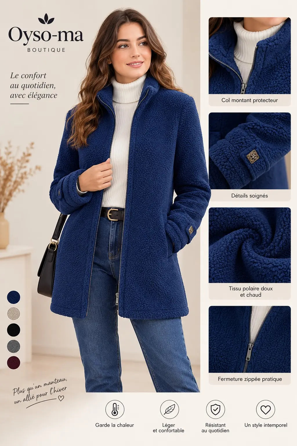 Manteau en polaire à zip pour femmes , vêtement d'extérieur décontracté