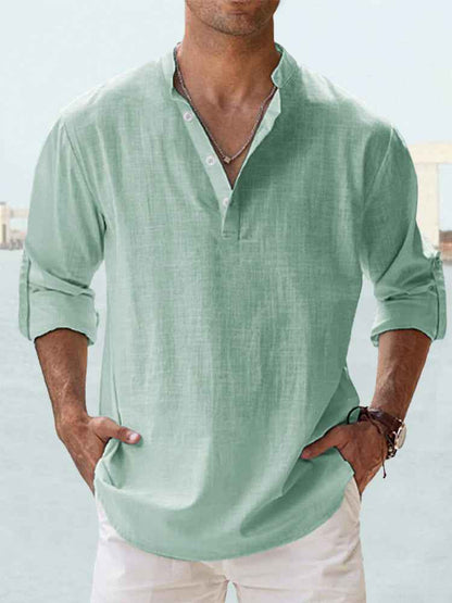 New Men's Casual Blouse Cotton Linen Shirt Loose Tops Long Sleeve Tee Shirt Spring Autumn Casual Handsome Men's Shirts
