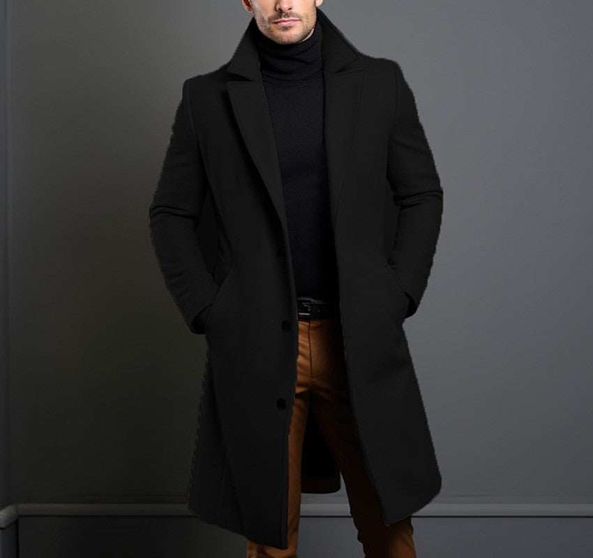 Manteau trench mi-long pour homme automne-hiver, coupe slim, poches, veste à col simple boutonnage, décontractée, business, confortable