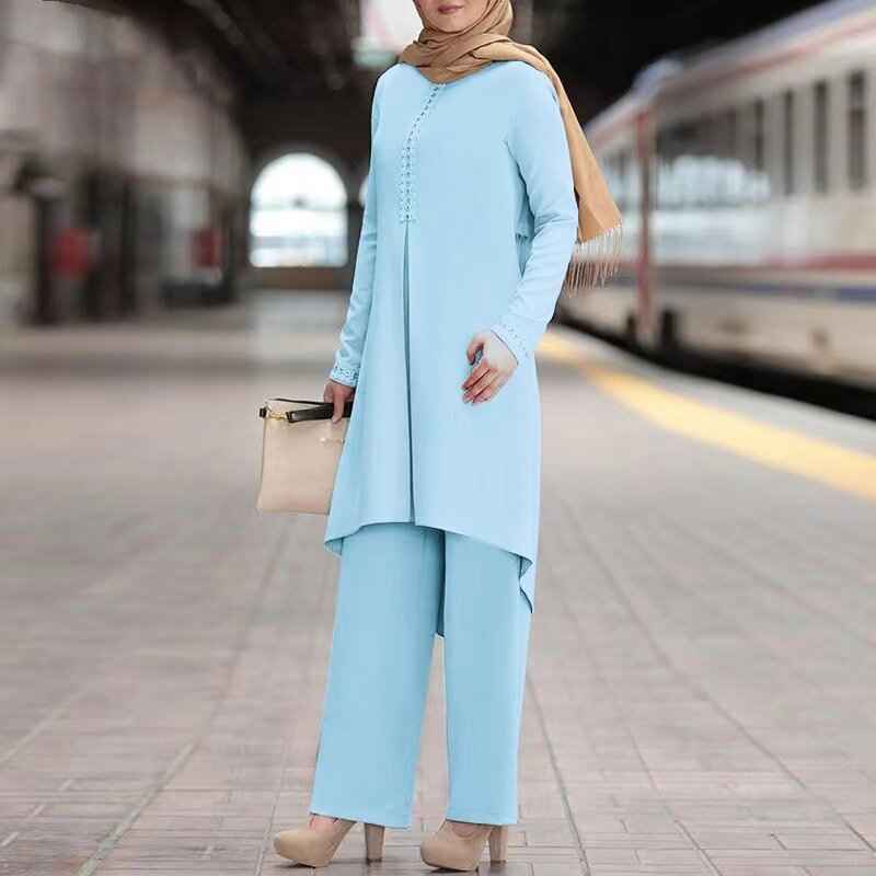 Ensemble Hijab composé d'un haut à manches longues en dentelle et pantalon