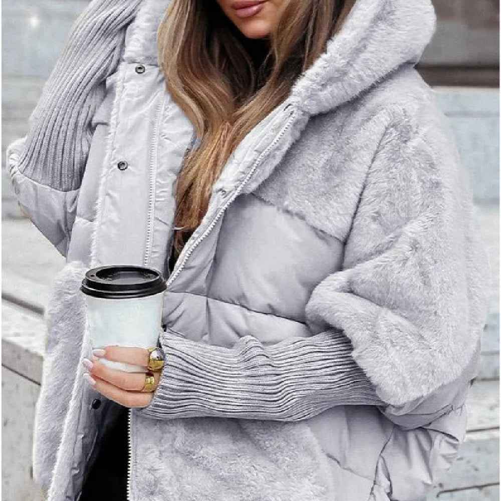 Manteau Ample en Coton à Détails Effet Fourrure