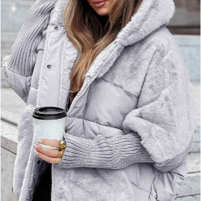 Manteau Ample en Coton à Détails Effet Fourrure