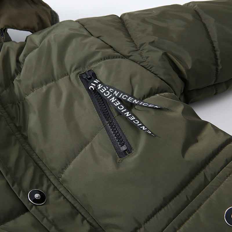 Veste rembourrée en coton chaud pour garçons avec grand col en fourrure