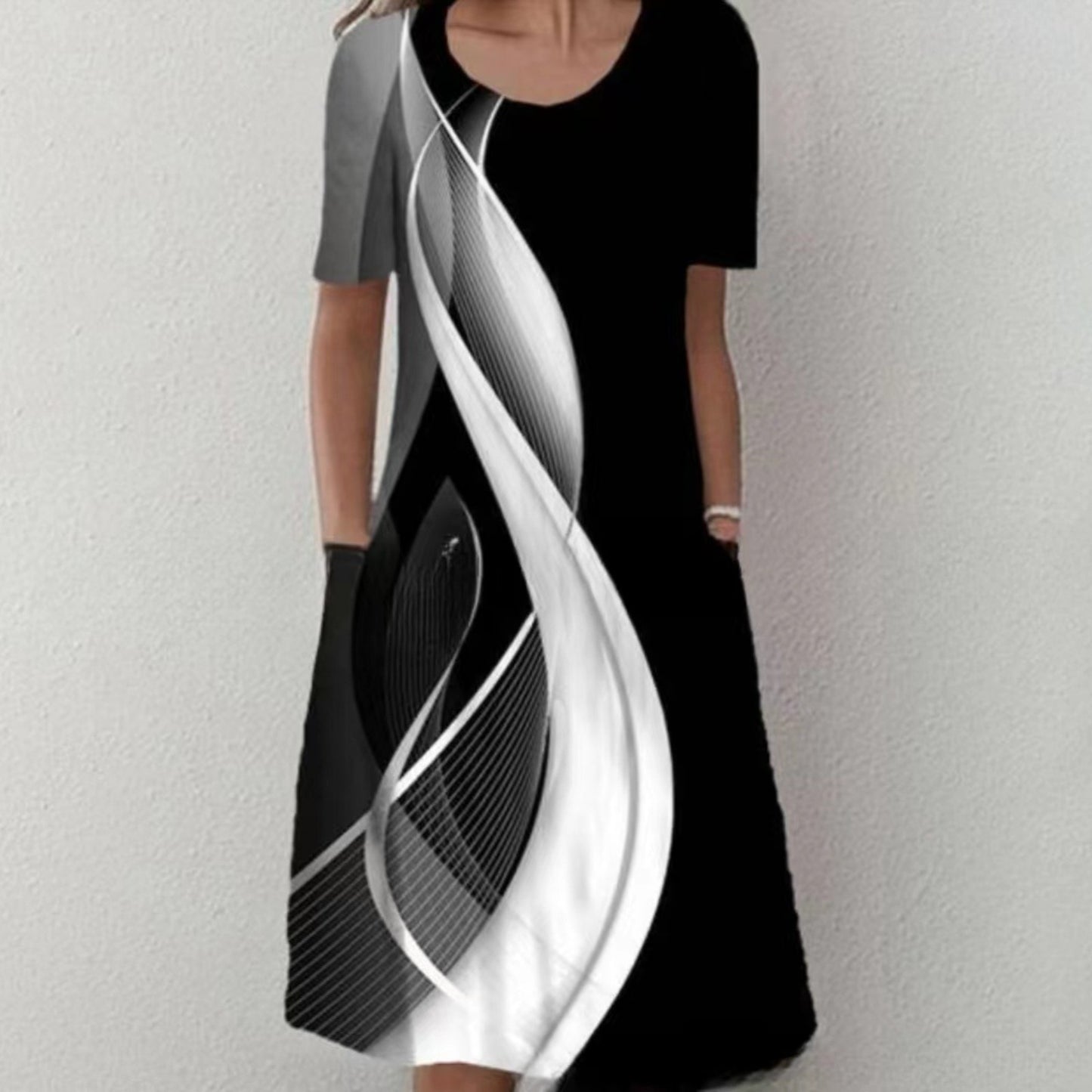 Robe imprimée à manches courtes et col rond