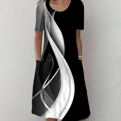Robe imprimée à manches courtes et col rond