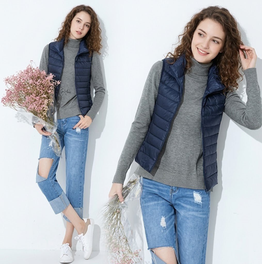 Gilet léger en duvet pour femmes , col montant court slim - Oyso - ma