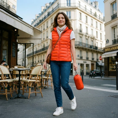 Gilet léger en duvet pour femmes , col montant court slim - Oyso - ma